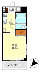 仲垣内ビル 2階1Kの間取り