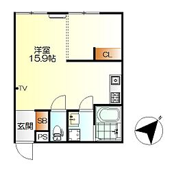 M・テラス広白石 1階ワンルームの間取り