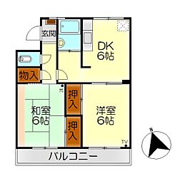 ヨネダビル 1階2DKの間取り