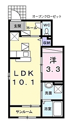 フラン・フジ 1階1LDKの間取り