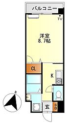クレアメゾン本町 7階1Kの間取り