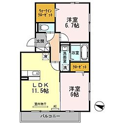 コウジィーコート 3階2LDKの間取り