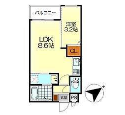 MOVE広古新開 1LDKの間取図画像