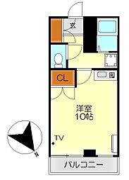 マスカワビル ワンルームの間取図画像