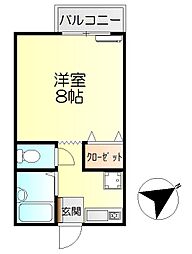 サンクレア四季 2階1Kの間取り
