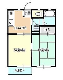 コーポななし 2階2DKの間取り