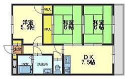 上野マンション 3DKの間取図画像