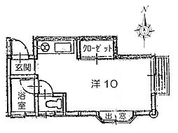 広島電鉄1系統 県病院前駅 徒歩7分の賃貸アパート 2階ワンルームの間取り