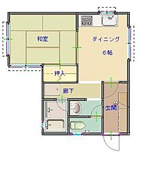 バス 三吉町北下車 徒歩4分の賃貸アパート 1階1LDKの間取り