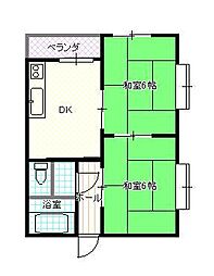 バス 日吉台入口下車 徒歩5分の賃貸アパート 1階2DKの間取り
