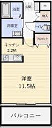 メゾンソレイル 205 2階1Kの間取り
