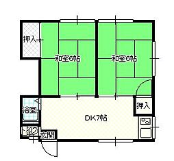 岩井アパート 2階2DKの間取り
