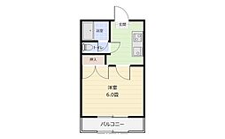 コーポアドバンスB棟 2階1Kの間取り
