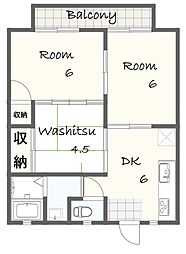 エステートやまもとB 2階3DKの間取り