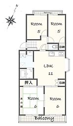 エメラルドマンション東深津 105 4LDKの間取り