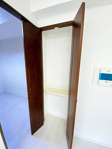キッチン横には収納があり、パントリーとしてもリビング収納としても活用できます！取り出しやすい両開き！
