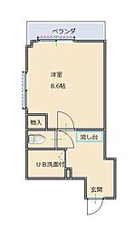 バス 中島小学校前（広島バス）下車 徒歩1分の賃貸マンション 8階1Kの間取り