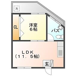 タカダ久茂地マンション 1LDKの間取図画像