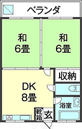 大城アパート 2DKの間取図画像