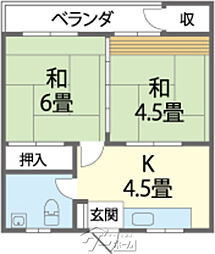 大城広アパート 2Kの間取図画像