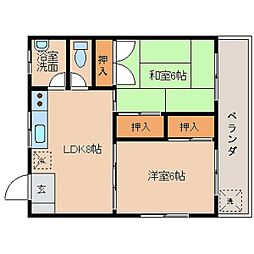 シャトレ3丁目 2DKの間取図画像