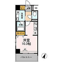黄金森ガーデンII 501 5階1Kの間取り