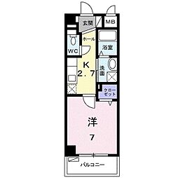 キュービックスター 1Kの間取図画像