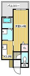 グレイスベル 1Kの間取図画像