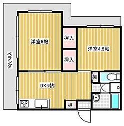 コーポ花城 2DKの間取図画像
