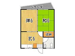 サンライズビル 2DKの間取図画像