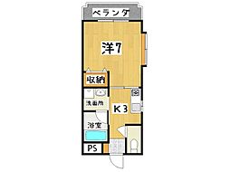 プチィフルール 1Kの間取図画像