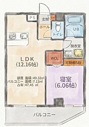 WorldHillsNAHA 1DKの間取図画像