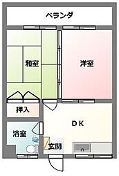 上原マンション 2DKの間取図画像