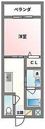 キティーハイム 1Kの間取図画像