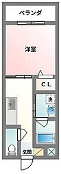 キティーハイム 1Kの間取図画像