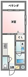 キティーハイム 1Kの間取図画像