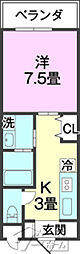 マンションフォルティッシモ 1Kの間取図画像