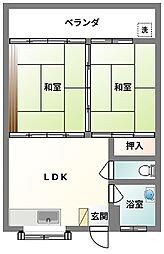マンション城 2LDKの間取図画像