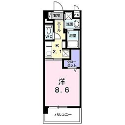 ラ・メール新都心 1Kの間取図画像
