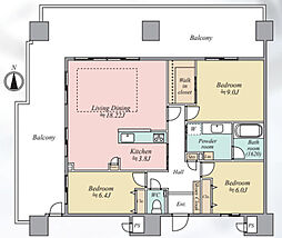 ミルコマンション曙シーフロントビュー 1401 3LDKの間取り