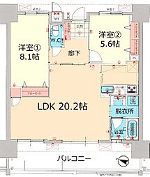 プレサンスロジェ国際通りレーヴタワー 2LDKの間取図画像