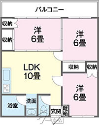 メゾンＹＯＳＨＩＮＡＧＡ 5階3DKの間取り