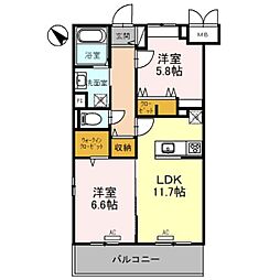 石田シティ新都心 1階2LDKの間取り