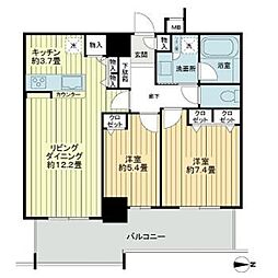 リュークスタワー東棟 2LDKの間取図画像