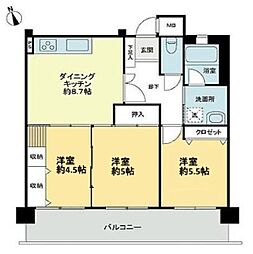 ライオンズガーデン長田 3DKの間取図画像