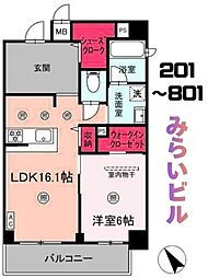みらいビル 501 5階1LDKの間取り