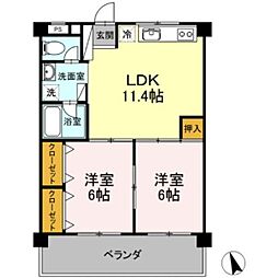 テラスヴェルデ　Ａ 4階2LDKの間取り
