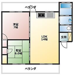 コーポAWAA棟 2LDKの間取図画像