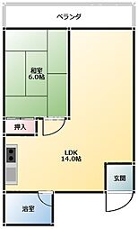 てだこハイム伊祖 1LDKの間取図画像
