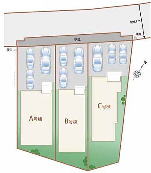 全体配置と接道方向が分かる区画図です